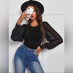 Prive Mesh Panel lantern sleeve shirt